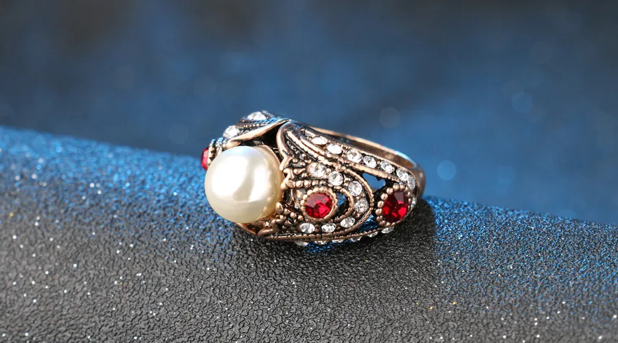 Kinel, винтажное жемчужное кольцо, цвет древнего золота, Красный Кристалл, кольца для женщин,, новинка, модное богемное ювелирное изделие