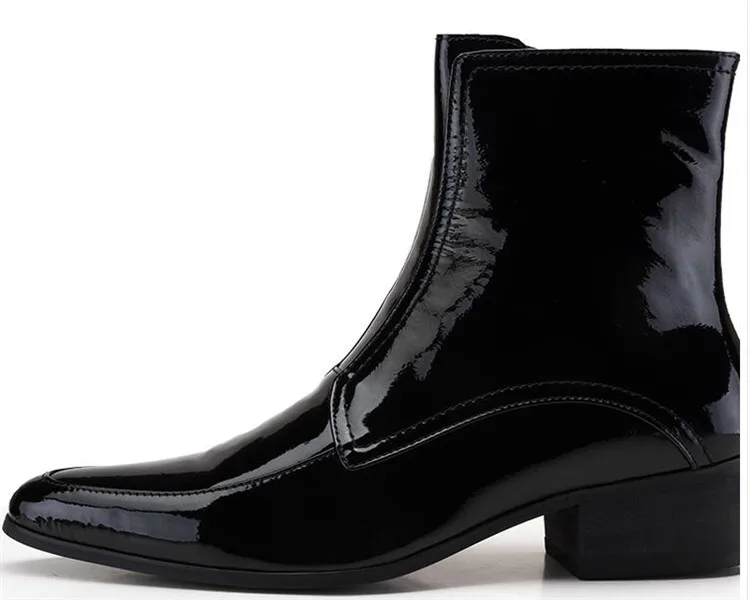 Ботинки «мартенс» мужской с острым носком из лакированной кожи; модная обувь мужские высокие молния сбоку кожаные ботинки мужские