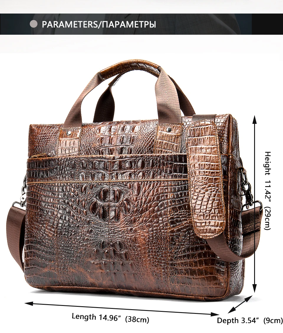 2 Men's Genuine Leather Briefcase Male man computer Laptop Bags For Men Cow Leather Men's Bag Crocodile Pattern handbags