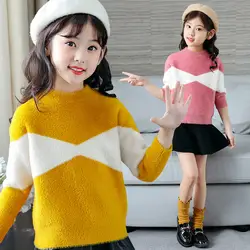 Пуловер Одежда для девочек детские свитера Новый 2018 трикотажный свитер для маленьких девочек осень Повседневное детская вязаная одежда