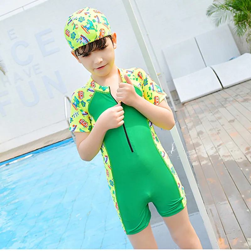 Рифма леди летние шорты Детские Купальник Животные Мальчик купальники купальный костюм детская пляжная одежда боди цельный - Цвет: Зеленый