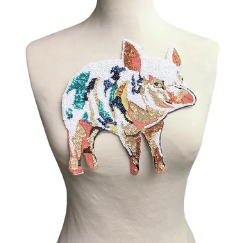

2pc Pig Sequin Embroidery Patch Iron On Piggy Beaded Applique Patches For Clothing Animal Clothes Stickers Parches Ropa AC1456