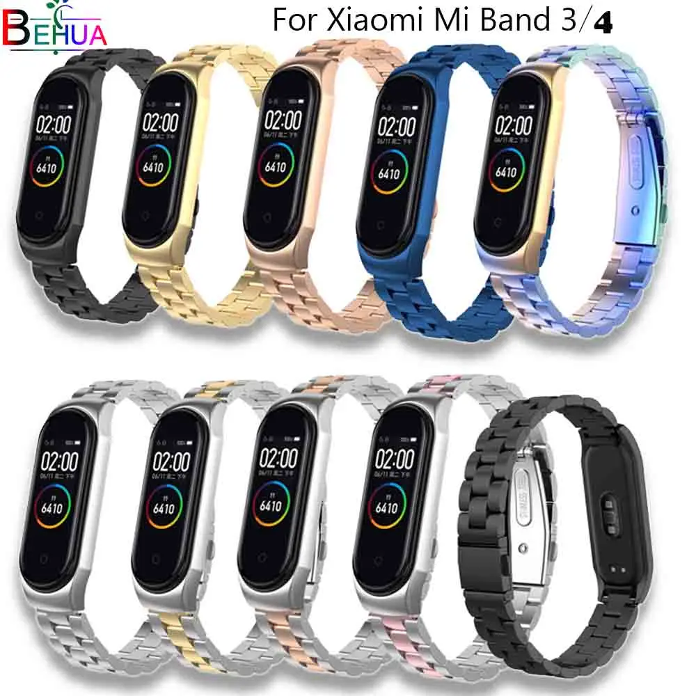 Ремешок на запястье для xiaomi mi band 3 4 сменный металлический ремешок браслеты из