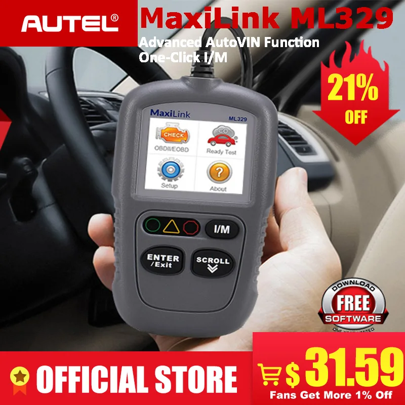 

Autel MaxiLink ML329 OBD2 Scanner Auto OBD 2 Code Reader AutoVIN Car Diagnostic Tool One-Click I/M Readiness Key pk AL319 ELM327