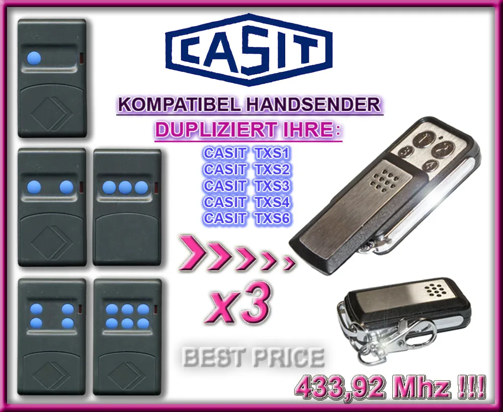 

3pcs CASIT TXS1/TXS2/TXS3/TXS4/TXS6 Fixed Code Remote Control Duplicator 4-Channel 433.92MHz.