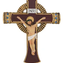 Hankroi 11 дюймов смолы стены Распятие Иисуса Христос на INRI Крест ручная роспись дома Часовня Декор SY-1125