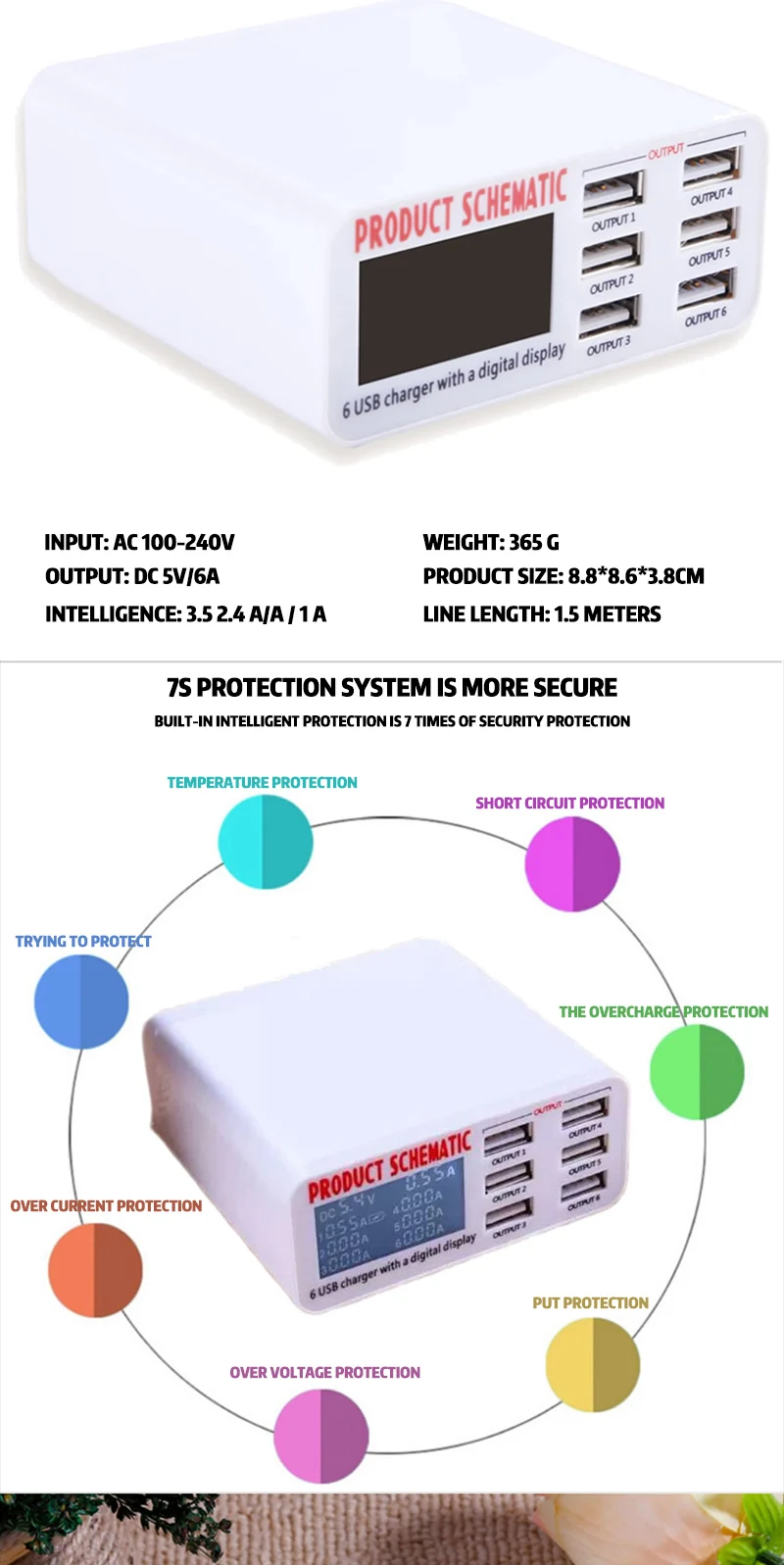 UANME QC3.0 Смарт USB зарядное устройство светодиодный дисплей 6 портов Быстрая зарядка для iPhone iPad samsung huawei Xiaomi Мобильный телефон