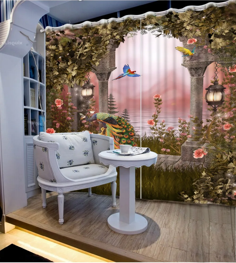

Photo Customize size curtains for room 3D peacock custom curtains decorations for home