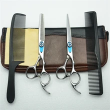 4 шт. костюм 6 ''индивидуальный логотип 440C профессиональные человеческие волосы Парикмахерские ножницы резка Ножницы+ Истончение+ расческа C1015