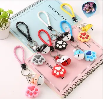 

10pcs/lot Korea Cute Cat Paw Bell Ring Silicone Charm PU Strap Key Chain Kids Birthday Festival Party Take-home Favors Gifts
