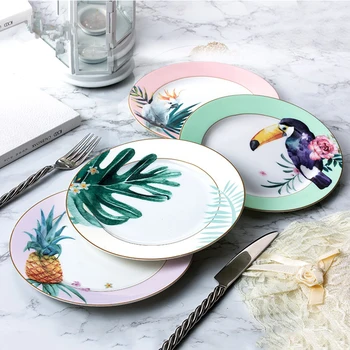 

Wourmth European Style Bone China Western Plate Creative Flat Plate Steak Disk Salad Plate Premium Home Breakfast tray Kitchen