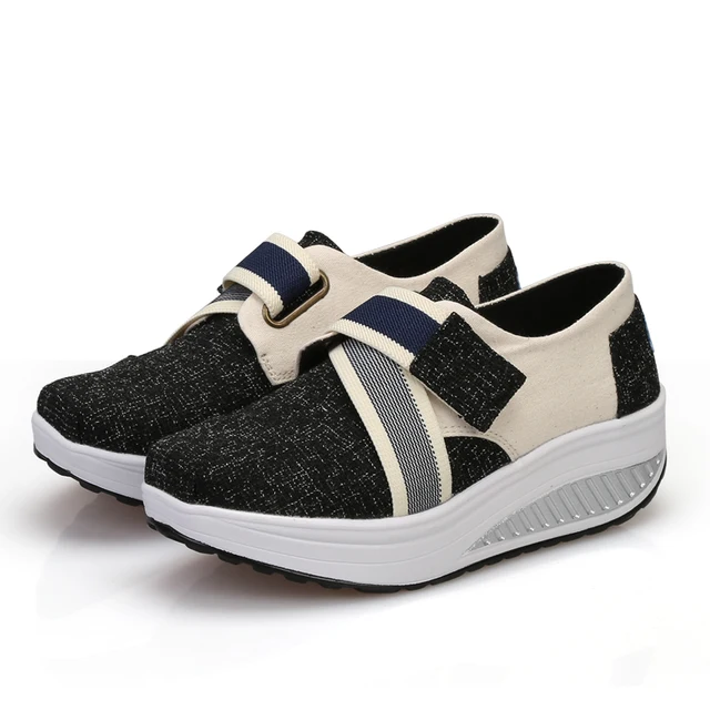 Womens Girls Slip On Wedge Sneakers Platform Canvas Toning Walking Fitness Shoes Womens Girls Slip On Wedge Sneakers Platform Canvas Toning Walking Fitness Shoes