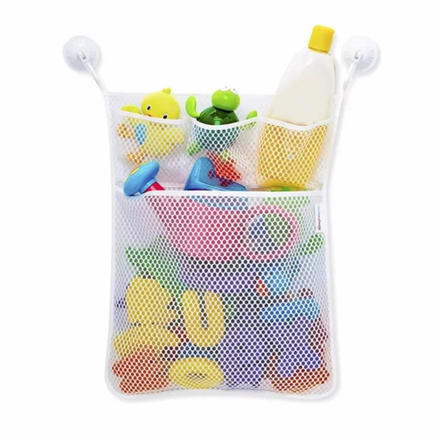 Bathroom Hanging Storage Bag Mesh Net Kids Baby Bathtub Toy Holder Organizer Polyester With Two Super Large Strong Suction Cup In Hanging Organizers
