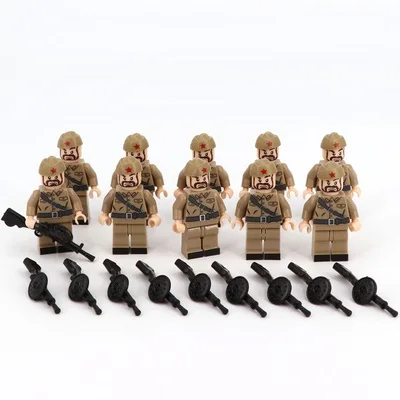 Советские пехотные солдатики, военное оружие, городская полиция, части Playmobil, Мини фигурки, строительный блок, кирпич, оригинальные игрушки - Цвет: Зеленый