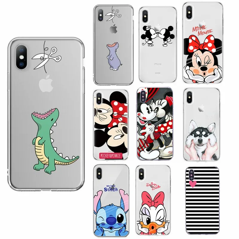 

For iPhone 6 6s 7 8 Plus 5 5s SE Phone Case Cartoon Animals Soft TPU For iPhone X XR XS Max Cases Transparent Back Cover Shell