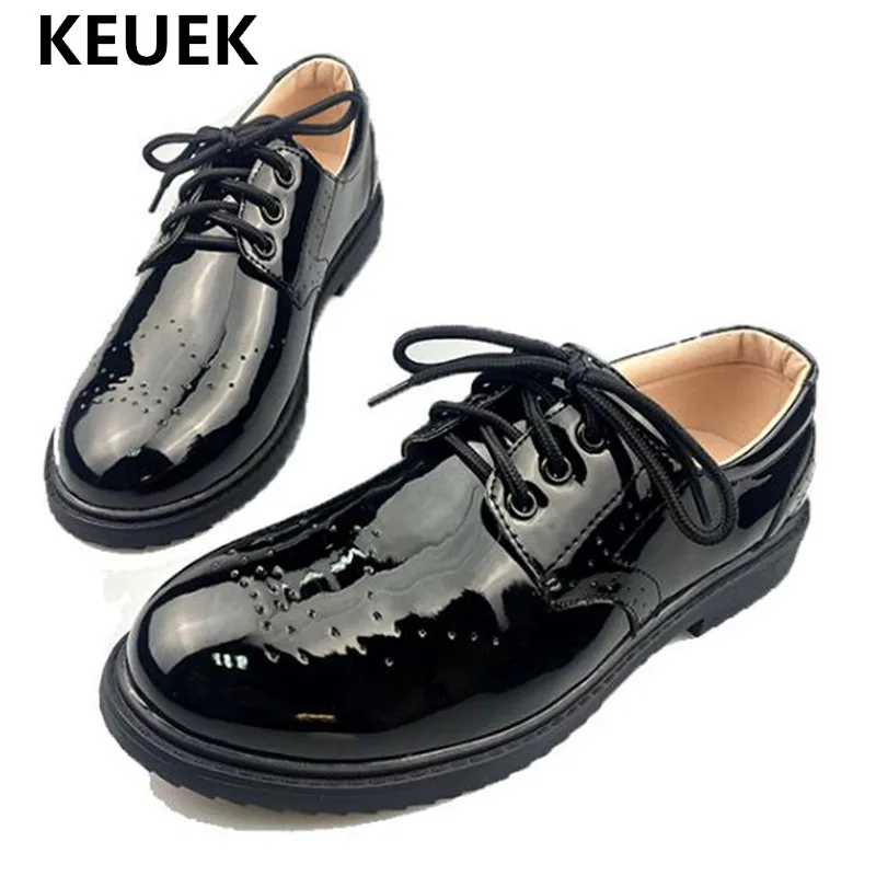 

New Boys Black Leather Shoes Children School British style Student Rubber Soft bottom Spring/Autumn Kids Shoes Baby 04