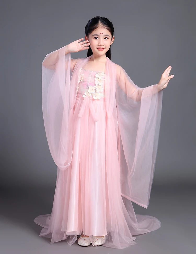 Китайская одежда ханьфу платье Дети Традиционный китайский Тан древний костюм классические сказочные костюмы для девочек шифоновая одежда Cosplsy DN2116