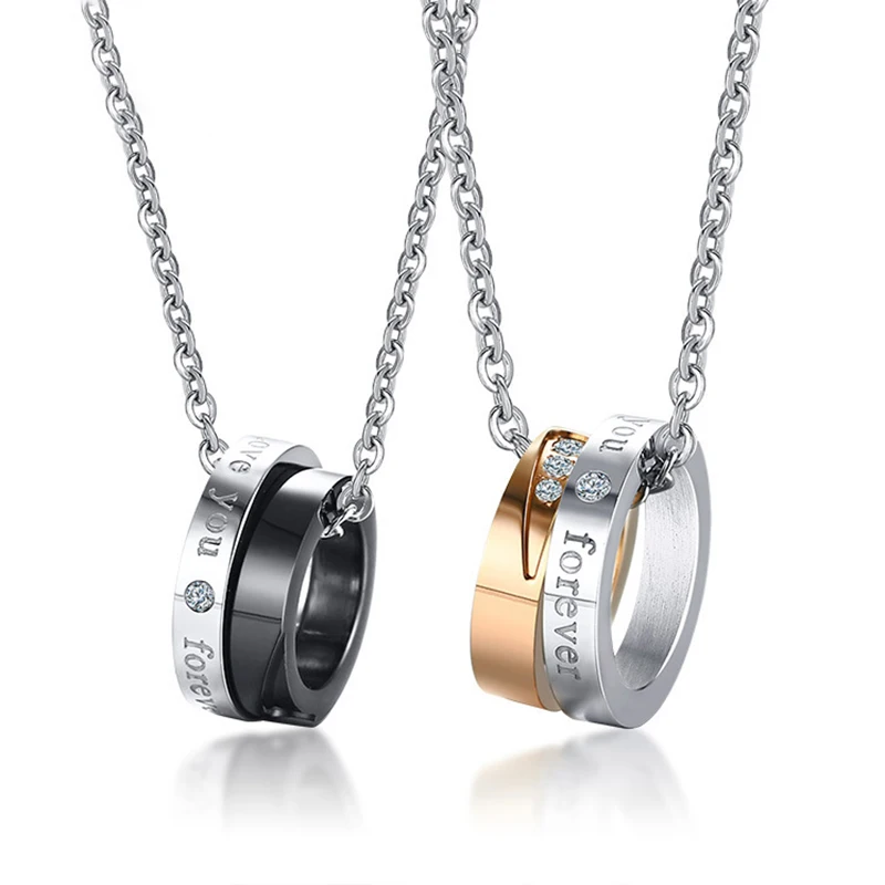 Women Men Round Wedding Necklace Romantic Stainless Steel & Zircon Love ...