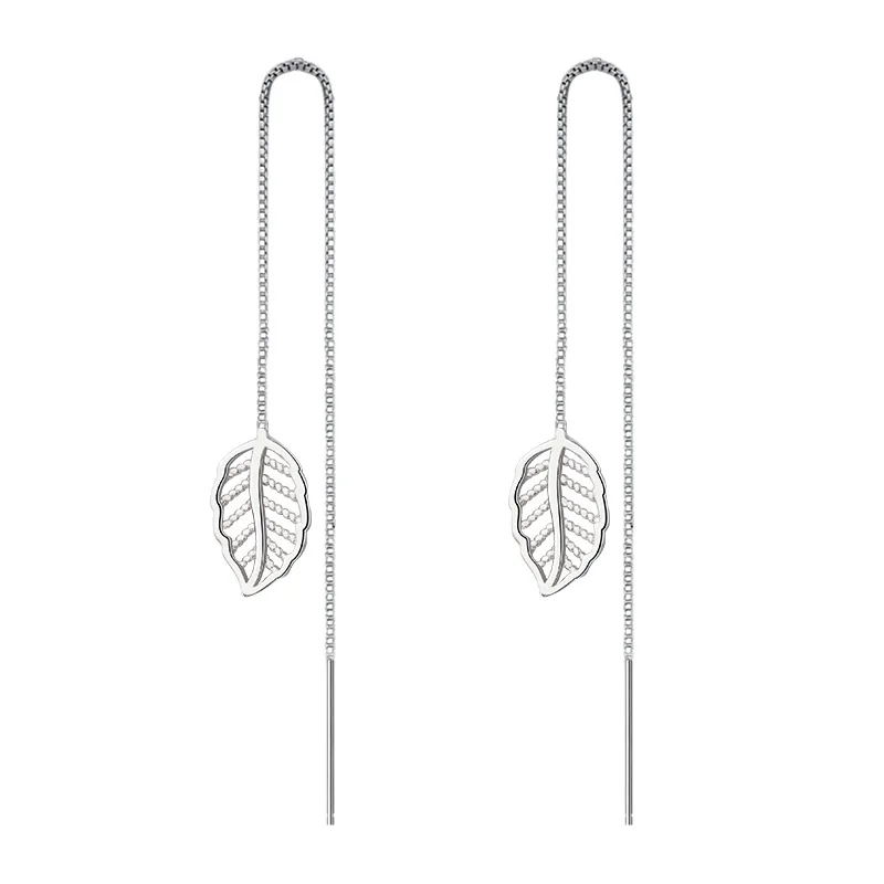 New Arrival Long Tassel Simple Silver Leaves Charms Drop Earrings for Women Girls Fashion Elegant Dangle 2019 Wholesale | Украшения и