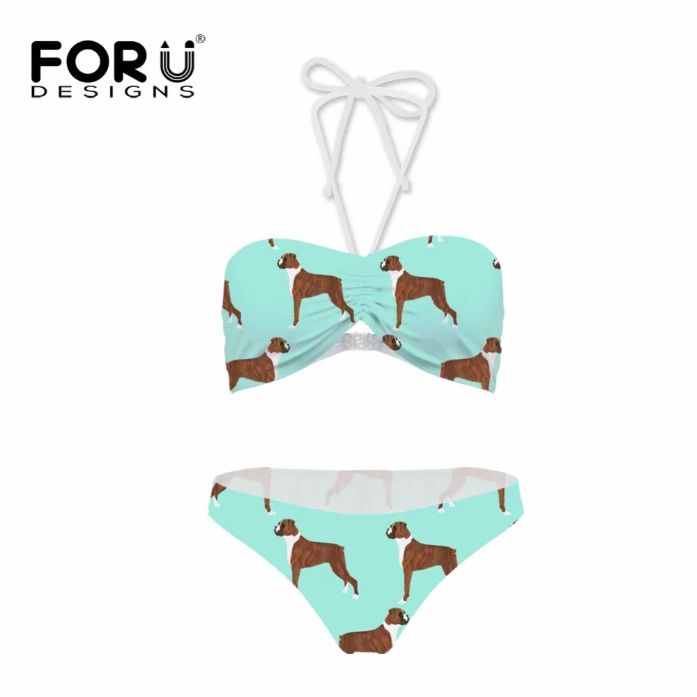 

FORUDESGINS Swimsuit Women Bikini Set Boxer Dog Printing Swimwear Female Swimming Suit for Women Bandage Brazilian Bikini Sexy