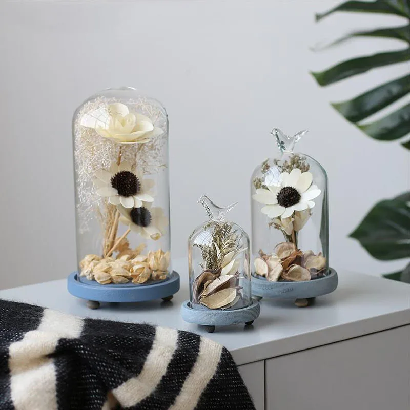American Village Romantic Terrarium Seal Artificial Flower Glass Vase Dried Ornament Micro Landscape Bird Home Decoration | Дом и сад