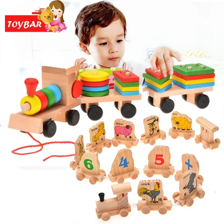 Funny Learning Education Toy Stacking Train For Baby Boy Kids Girls Children Wooden Toys Puzzles Wood