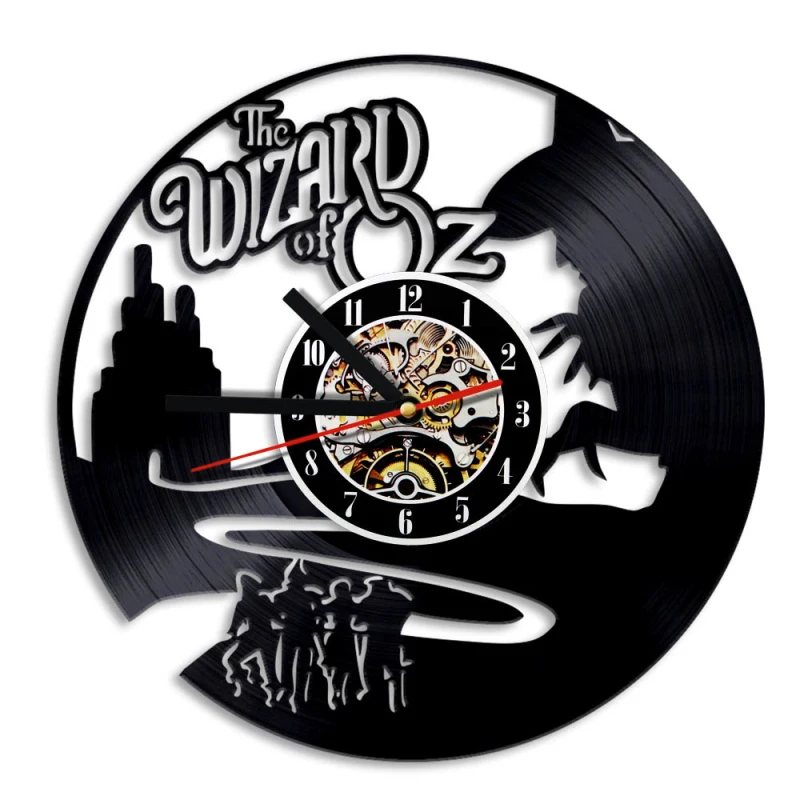 Us 21 44 Hollow Round The Wizard Of Oz Vinyl Record Clock Creative Fashion Wall Art Home Decor Hanging Clock Black Antique Led Clock In Wall Clocks