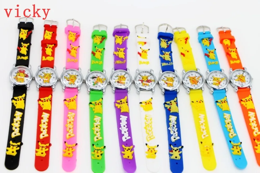 

Good Gift! 10pcs/lot Cartoon Pattern Boys Girls Students Kids Pikachu Silicone New Analog Quartz Wrist Watches