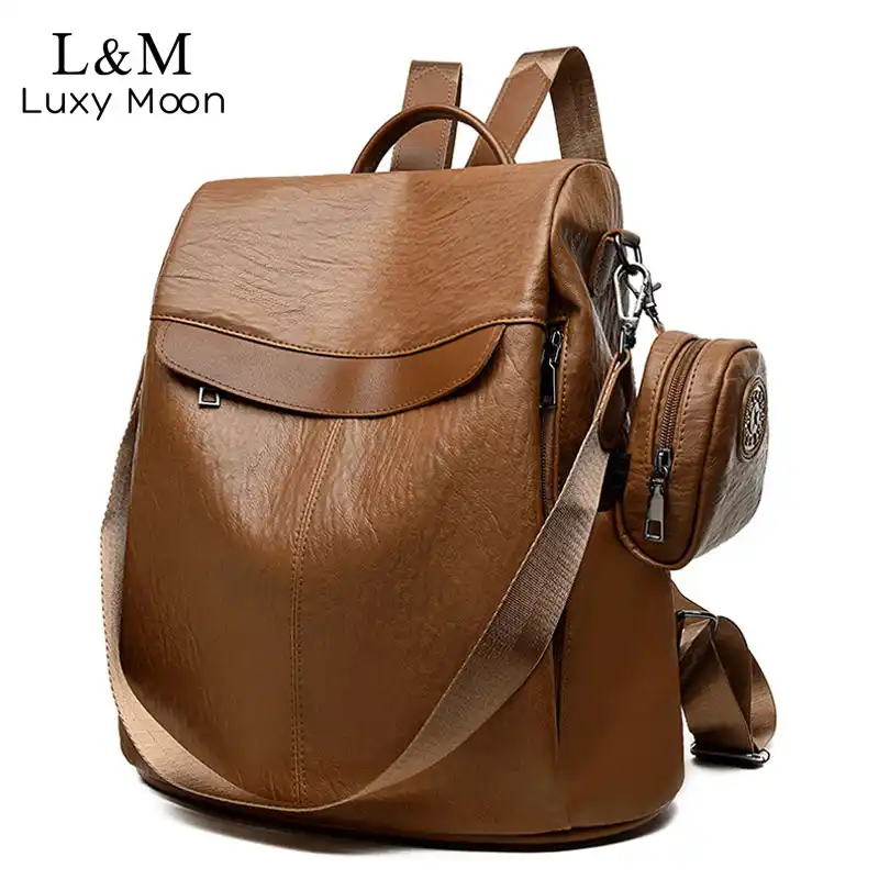 Vintage Women Leather Backpack For Female Teenager Girl School Backpack Multifunctional Shoulder Bags