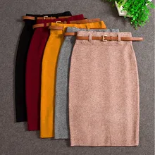 Высокое качество, Осень-зима, юбки женские, Saia, вязанные, эластичность, тонкая, посылка, бедра, юбка-карандаш, длина до колен, вязаная юбка Faldas