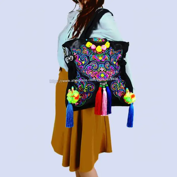 2-usage винтажная хмонг Этническая тайская индийская Бохо сумка на плечо сумка-мессенджер Сумочка Хобо Сумка-тоут для женщин вышивка, SYS-388B