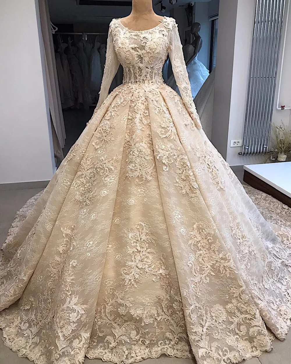 Vestido De Novia роскошное кружевное свадебное платье с бусинами вечернее платье с длинными рукавами De Mariee изготовление на заказ Шлейфы для свадебных платьев