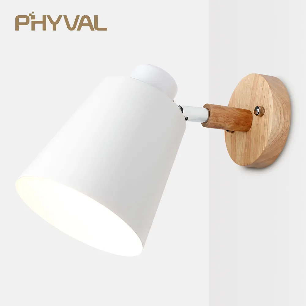 

wooden wall lights bedside wall lamp wall sconce modern wall light for bedroom Nordic macaroon 6 color steering head E27 85-285V