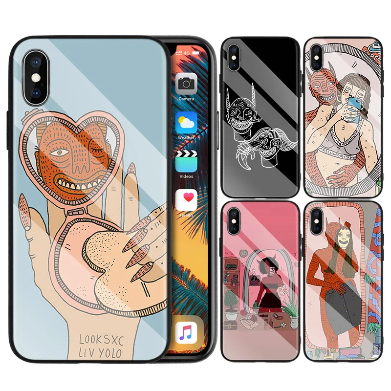 

Tempered Glass Back Shell for Apple iPhone 7 8 6 6S 11 11Pro X XR XS MAX Plus Polly Nor Pattern Cartoon Soft TPU Case Capa Cover