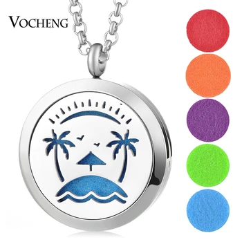 

10pcs/lot 316L Stainless Steel Aromatherapy Diffuser Locket Necklace Magnetic Coconut Tree Pendant with Felt Pads VA-334*10