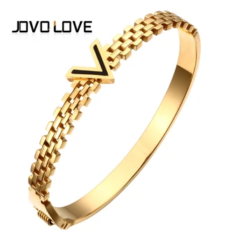 

Charming Letter V Design Stainless Steel Bracelets & Bangles with 3colors rose gold/gold/silver Choose V Bangle for Men Women