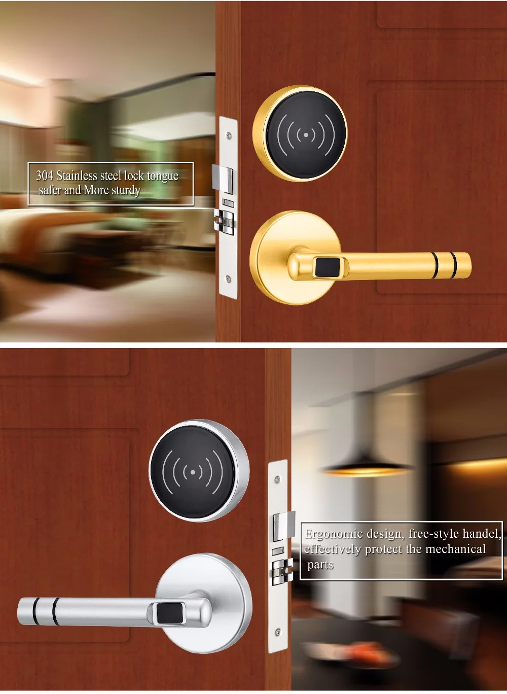 Zinc Alloy Silver Split Keyless Intelligent Digital Rfid Card Door Lock Security Electric Lock For Home or Hotel