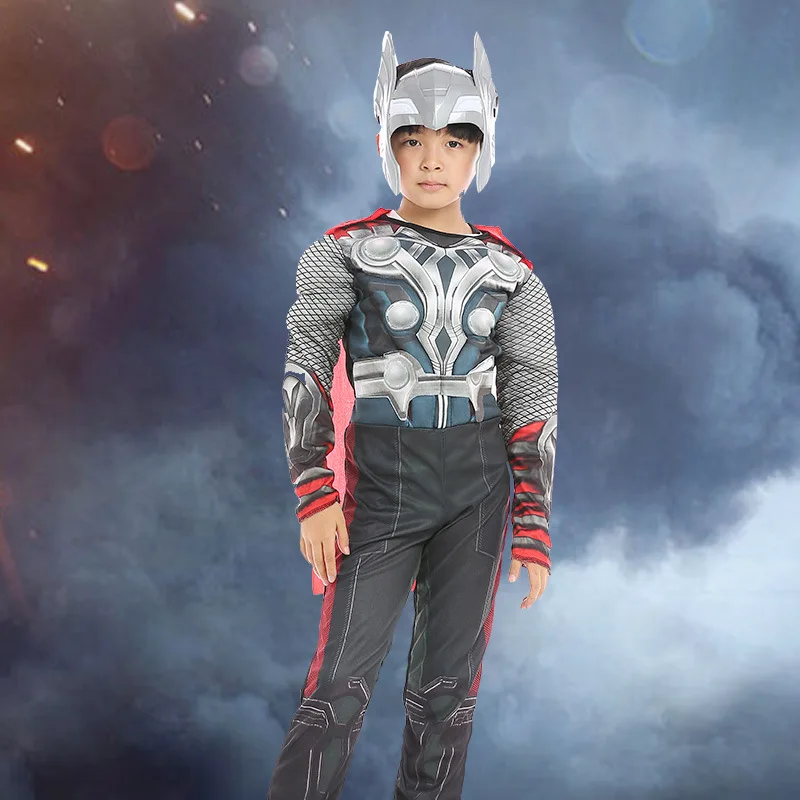 Детский костюм супергероя, мускул Тор, костюмы для косплея, одежда Мстители, детские костюмы на Хеллоуин, подарок на день рождения