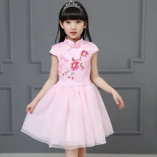 Платья с цветочной вышивкой для маленьких девочек-подростков 6, 8, 9, 10, 12 лет, платье принцессы в китайском стиле белое Сетчатое платье в стиле пэчворк для девочек