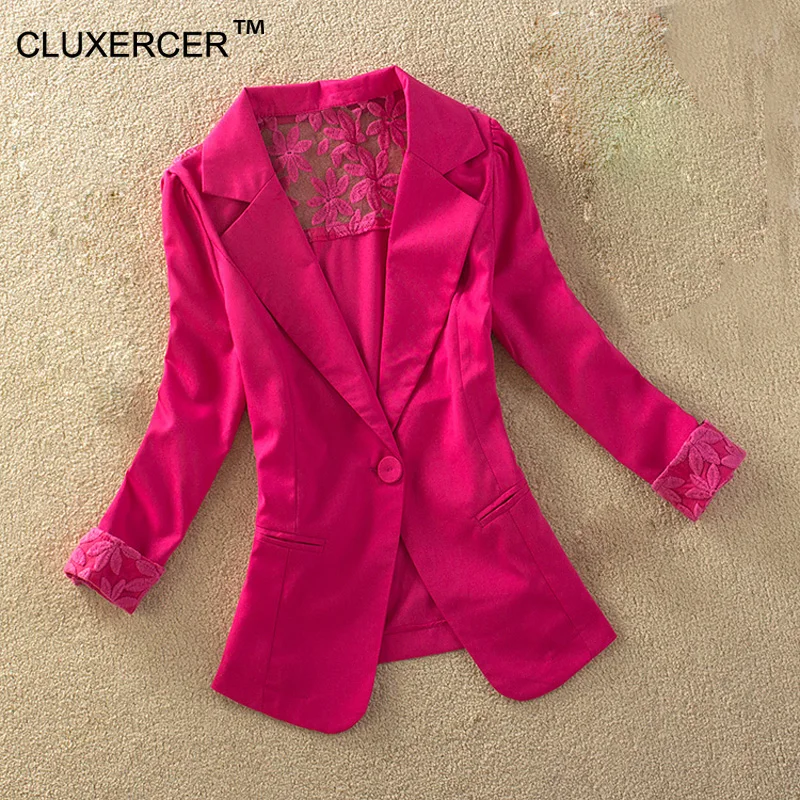

CLUXERCER Brand Women Blazers And Jackets Fashion Casual Spring Jacket Lace Splice White Small Office Work Suit Blazer Women