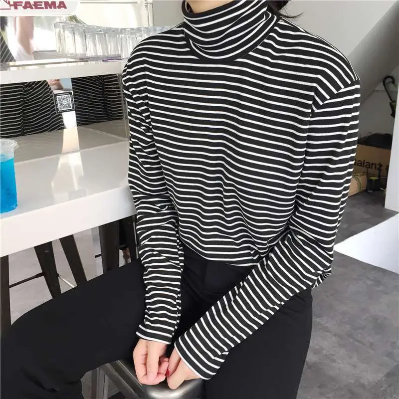 

Women Tops Striped Slim Long Sleeve Autumn Shirt Turtleneck Casual Simple Chiffon Tops