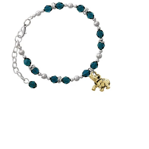 Goldtone 3-D Elephant Navy Blue Beaded Bracelet