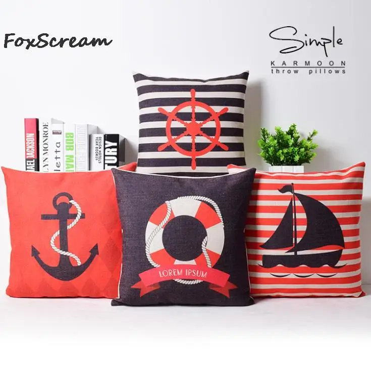 Marine life decor Cushion Cover,Anchor Decorative throw pillows,Red