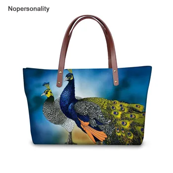 

Nopersonality Neoprene Women Handbags with Beautiful Peacock Printing Fashion Travel Big Bag Portable High Quality Shopping Bag