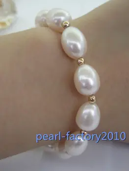 

NATURAL 9X13MM ROUND SOUTH SEA GENUINE WHITE PEARL BRACELET 14K GOLD CLASP 42%