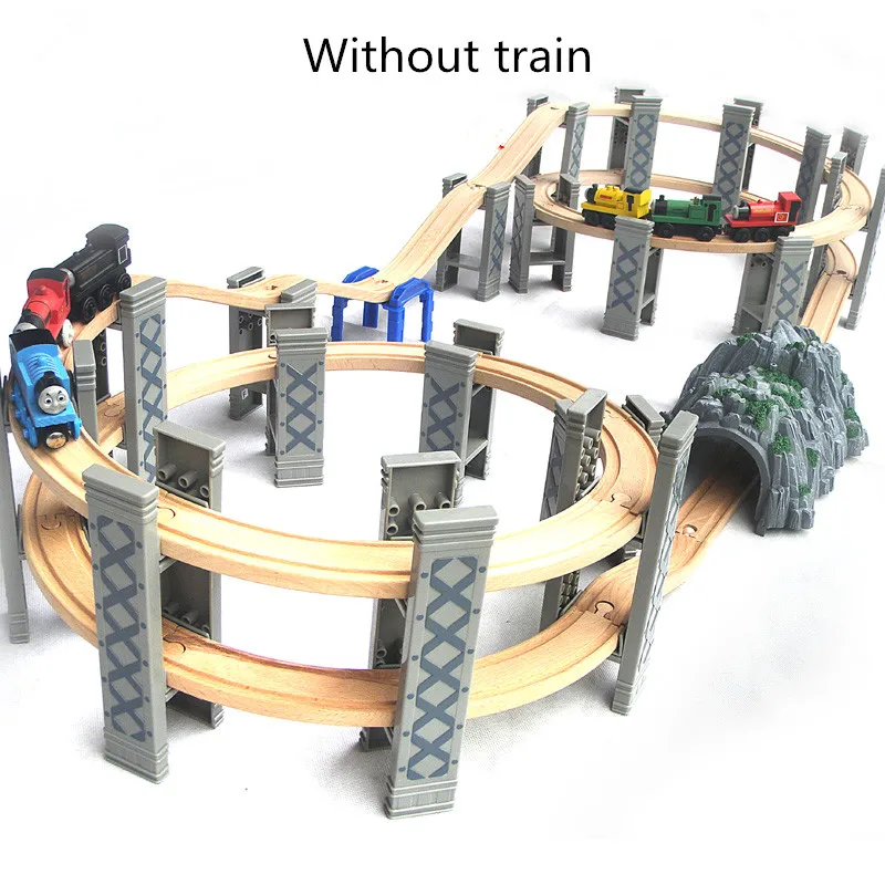 Том деревянная железная дорога железнодорожный мост разнообразие обучающий игрушечный тоннель крест мост спиральный Пирс совместимый с магнитным поездом