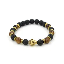 Men's Buddha Head Charm Bead Bracelet Elastic Natural Evil Eye Natural Tiger Eye Lava Stone Bracelet Mala Bead Yoga Jewelry Men's Buddha Head Charm Bead Bracelet Elastic Natural Evil Eye Natural Tiger Eye Lava Stone Bracelet Mala Bead Yoga Jewelry