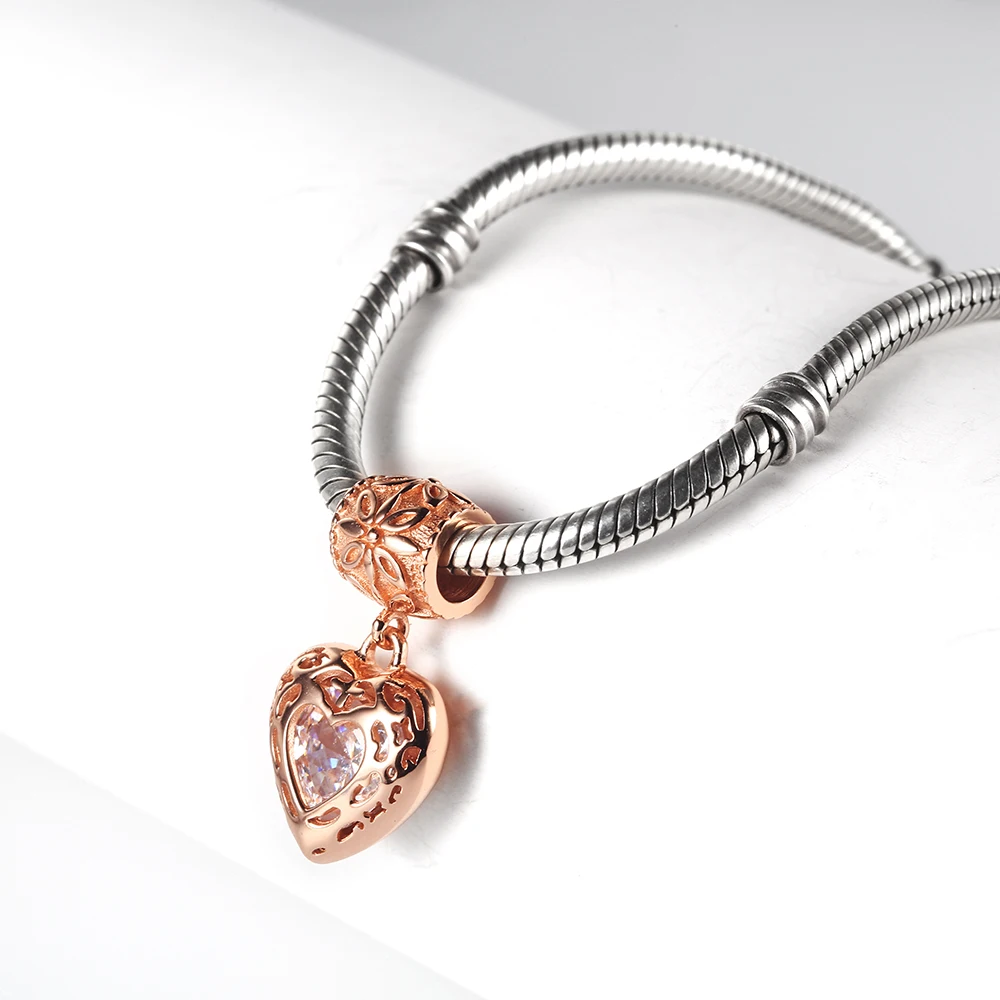 RainMarch Gold Heart Beads Fits Pandora Charms Bracelets Original 925 Silver CZ Crystal Charm Women Jewelry Making Dropshipping (3)