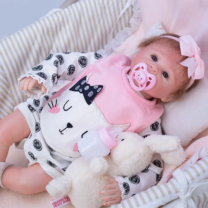 

45cm Silicone Reborn Baby Doll Toys With rabbit Pacifier Luxury Accessories Princess Dolls Lovely Birthday Gift Girls Brinquedos
