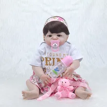 Volle körper silikon puppe reborn Spielzeug 22 zoll realistische baby reborn Puppen Spielzeug bonecas reborn brinquedo menina(China)